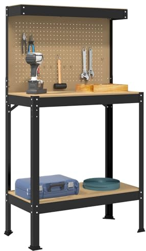 vidaXL Werkbänke mit Regal Schwarz 81 x 41 x 145 cm Holzwerkstoff, Garage, Industrie, Platz für dein Fahrzeug, deine Werkzeuge und mehr, Designt, um jeden Zentimeter optimal zu nutzen