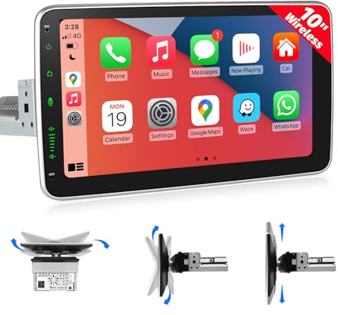 Autoradio 1Din mit 10 Zoll Bildschirm, 1 DIN Car Radio mit Wireless Apple CarPlay & Android Auto, Bluetooth Car Play Auto Radio Touch Display mit AM/FM/RDS
