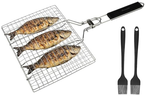 Rosenstein & Söhne Grillkorb für Fleisch: Faltbarer Edelstahl-Fischbräter, Grillkorb für Fisch und Gemüse (Fischgriller, Basket)