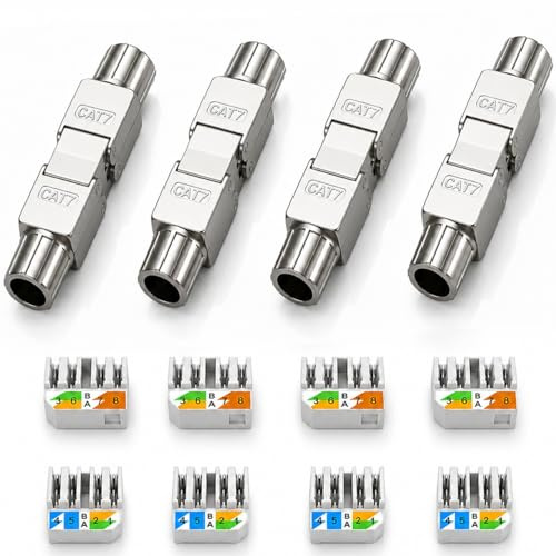 ViiRou RJ45 CAT7 Conectores sin Herramienta, 10Gbps/600MHz Blindado RJ45 Conector para Cable de Instalación Cat6a Cat6 CAT7, Ethernet Cat Conector reutilizable - 4 Unidades