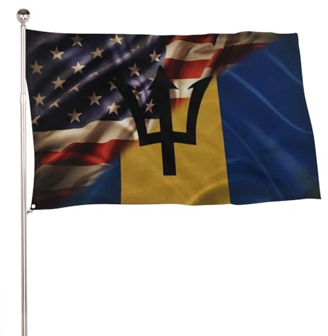 Bandiera grande per esterni a tema combinato Barbados e USA, ideale per decorazioni e feste, 152 x 244 cm (5x8 piedi).