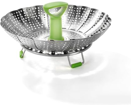 Eacam Faltbarer Dampfgarer aus Edelstahl, Vielseitiges Hitzebeständiges Kochgeschirr für Gesundes Kochen von Gemüse und Meeresfrüchten, 1 Set (9 Zoll)