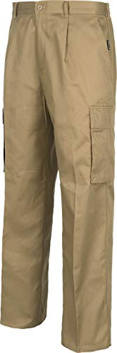 WORKTEAM Pantalón de Trabajo Multibolsillos, Corte Recto, Cintura Elástica, Tejido Resistente.Unisex Beige 48