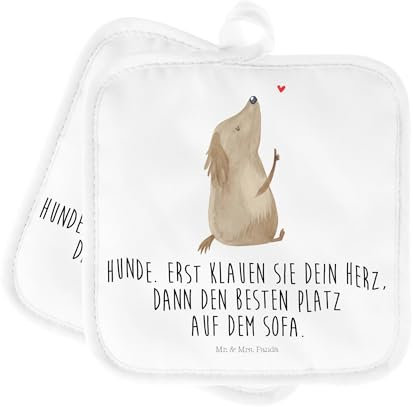 Mr. & Mrs. Panda 2er Set Topflappen Hund Liebe - Geschenk, Schöne Topflappen, Hundeliebe, Topflappen Set, Sprüche, Herz, süß, Tierliebhaber,