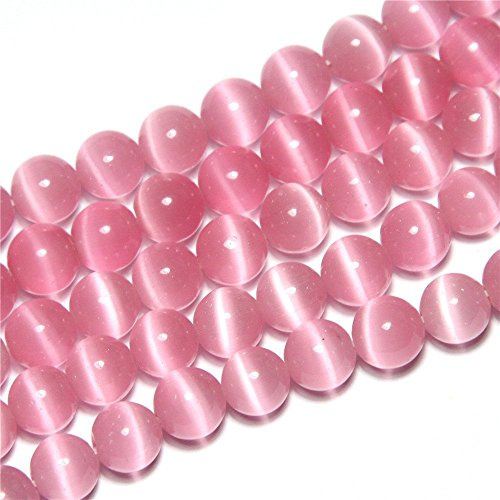 8mm Pink Cat Eye Beads Round Semi Precious Gemstone Loose Beads for Jewelry Making (47-50pcs/strand)