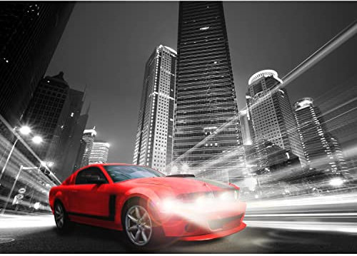 Runa Art Fototapete Auto Stadt 352 x 250 cm Vlies Tapeten XXL Moderne Wandtapete Wohnzimmer Schlafzimmer Schwarz Rot 9303011b