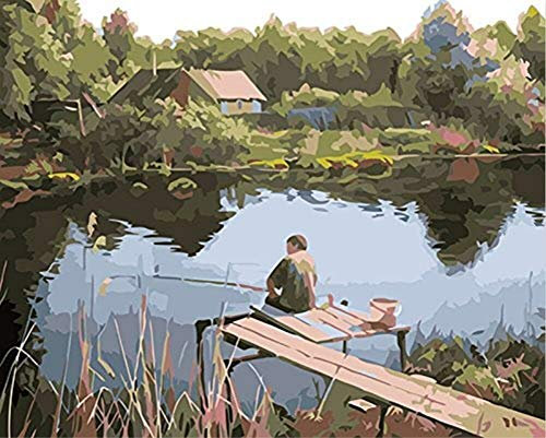 ABEUTY Malen nach Zahlen für Erwachsene Anfänger – Angeln im Land Fluss 40,6 x 50,8 cm Zahlengemälde (kein Rahmen)