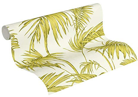 Livingwalls Palm Wallpaper Metropolitan Stories Non-Woven Lola - Paris 10.05 m x 0.53 m Green Creme Made in Germany 369194 36919-4
