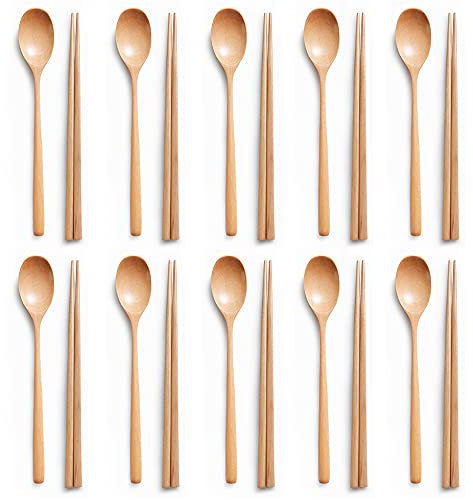 Ecloud Shop 10 paires de baguettes en bois définit des combinaisons de vaisselle coréenne