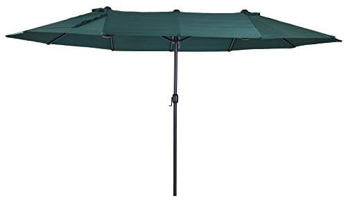 Outsunny 4.6m Large Garden Parasol Double-Sided Sun Umbrella Patio Market Canopy Shade Outdoor Dark Green - NO BASE