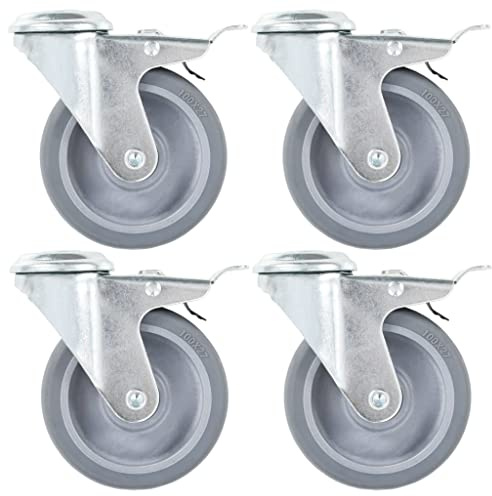 vidaXL Bolt Hole Swivel Casters with Double Brakes 4 pcs 100 mm