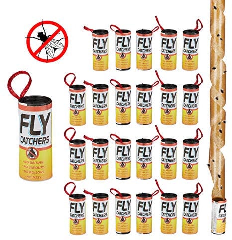 Relaxdays Fliegenfänger Leimrollen, 24er Set, giftfrei, umweltfreundlich, Klebefallen zum Aufhängen, Innenbereich, Braun