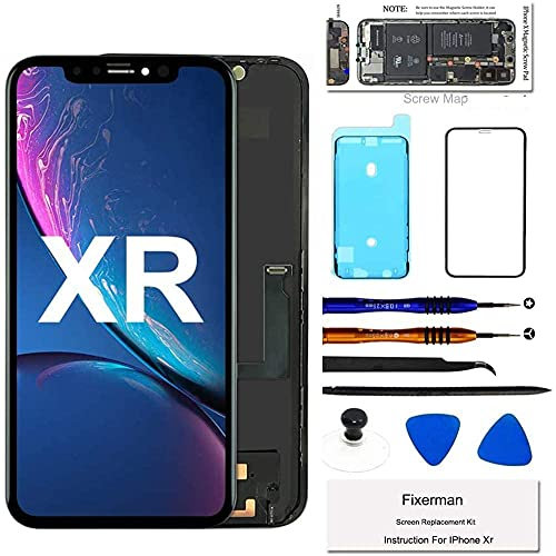 Fixerman Display für iPhone XR LCD Ersatz Bildschirm 6,1 Zoll LCD Display 3D Touch Digital Bildschirm Rahmen Glasbildschirm Kit Komplette mit Werkzeug-Kit