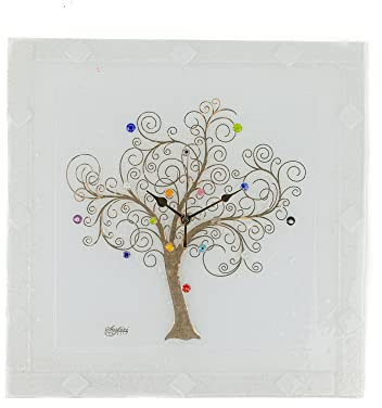 Sospiri Venezia Orologio da Parete Vetro Murano Meccanismo Silenzioso Decorato Murrine e Foglia Oro Idea Regalo Realizzato a Mano Made Italy (Bianco 39x39 cm)
