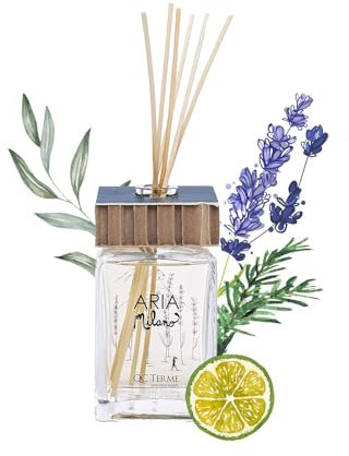Profumatore per Ambiente di Design QC Terme Aria Milano 500 ml, diffusore a Bastoncini, fragranza aromatica Fresca, legnosa e muschiata, Made in Italy