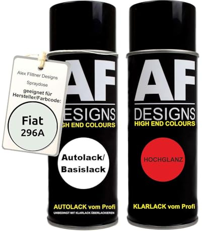 Auto Vernice Spray Set per Fiat 296A Bianco DivinoBase Trasparente 2x400ml con vernice spray trasparente