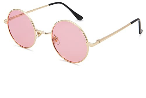 Pro Acme Sonnenbrille Herren Rund Polarisierte Sonnenbrille Retro für Männer Frauen (Gold Rahmen | Transparentes Rosa Linse)
