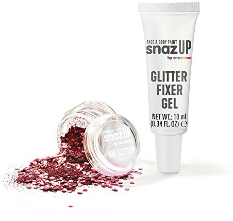 Snazaroo Bio Glitter Kit, Face and Body Paint, Biodegradable Gliter, Red Colour 5g + Fixer