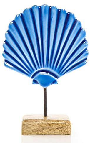 Logbuch-Verlag Blaue Muschel Figur auf Stab Holz Keramik mediterrane Deko maritim Meer Stranddeko 19 cm