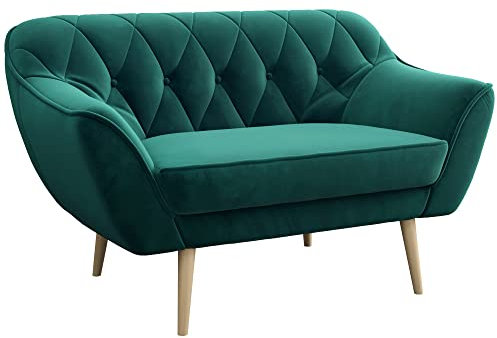 MKS MEBLE Sofa - Moderne Sofa - Skandinavische Deko Polstersofa - Pirs Loungesofa - Zwei Personen Dunkelgrün