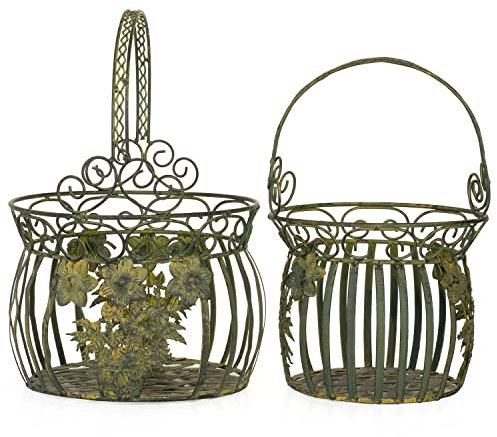 Moritz 2er Set Pflanzkörbe Metall altgrün Indoor Outdoor Pflanztopf für Garten Terasse zum Hängen Korb Pflanzgefäß