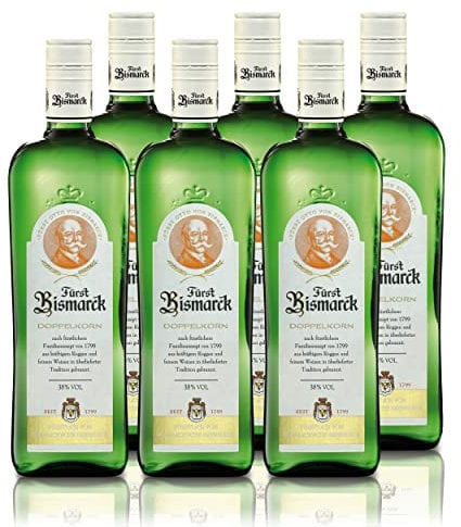 Fürst Bismarck Doppelkorn (6x0,7l) Set 38% vol - Deutscher Premium Korn - aus kräftigem Roggen und feinem Weizen, aromatisch mild und ausgewogen, leicht süßlich