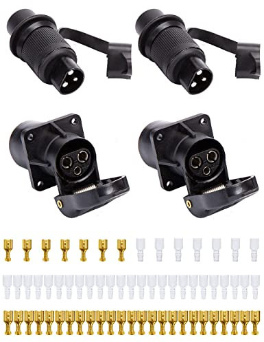 SPARKMOTO 2 Pièces x Fiche 3 Broches male et Prise 3 Broches femelle,Prise Remorque 3 Broches,12V Étanche Prise 3 Broches Male Femelle Connecteur,Prise 3 Broches pour Tracteur Agricole Véhicule Bateau