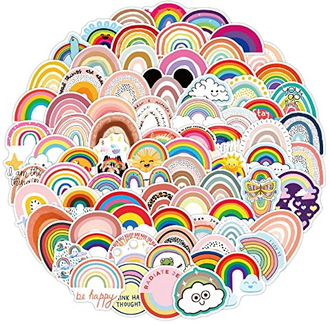 100Pcs Cute Rainbow Stickers for Water Bottles Tumbler Luggage Skateboard Bumper Scrapbook Mug, Sticker Gift for Kids Teens Adults