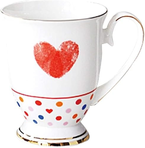 FülleMore Kaffeebecher Premium Porzellan Kaffeetasse Blumenmuster 300ml Trinkbecher mit Henkel Geschenk Keramiktasse für Tee Kaffee Milch Kakao Cappuccino Latte (Herz)
