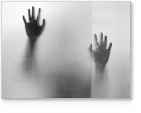 DEQORI Schneidebrett aus Glas | groß 40x30 cm | Motiv Zwei Schattenhände | Design Schneideplatte für Küche | Frühstücksbrett antibakteriell & rutschfest | Glasplatte & Servierplatte