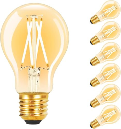 Kowanie 6 Stück Glühbirne E27 LED Warmweiss - A60 Leuchtmittel 4W 2700K Vintage Edison Retro Filament Glühlampe Warmweiß Birne aus Glas Dekorative Nostalgie Energiesparlampe für Küche Flur Bar