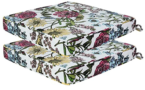 FUNHOME Outdoor Chair Cushions 18x18 Inch,Set of 2,Water Resistant Chair Pads with Ties,Square Seat Cushion 18x18x2.5,Patio Chair Cushion for Garden,Backyard Furniture(Butterfly Flower)