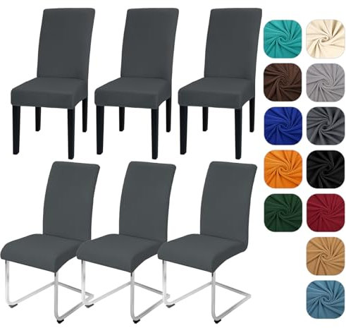 Yugarlibi Stuhlhussen 6er Set Stretch Stuhlhussen Schwingstuhl Elastische Hussen Stuhlbezug Abnehmbarer Waschbarer Stühle Schutz für Küche Restaurant Hotel Bankett Hochzeit (Dunkelgrau, 6 Stück)