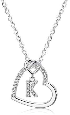 TINGN Kette mit Buchstaben - Herz Kette Damen Ketten mit Buchstaben K Halskette Mädchen Personalisierte Geschenke Geburtstagsgeschenk für Frauen Mädchen Freundin Frau Mama Geschenk Schmuck Damen