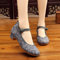 XJKH Flower Embroidered Low Block Heel Canvas Pumps - Elegant Ankle Strap Cheongsam Cotton Shoes for Women, with Comfortable Embroidered Heels