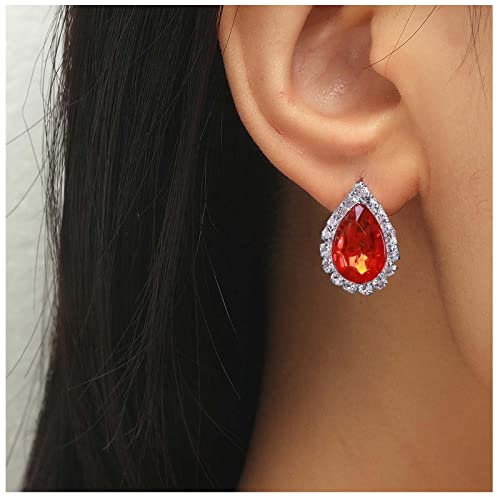 Inateannal Boucles D'oreilles Rubis Vintage Boucles D'oreilles Cristal Larme Rouge Boucles D'oreilles Rubis Clous D'oreilles Mariage Boucles D'oreilles Gouttes D'eau Cz Bijoux Pour Femmes Et Filles