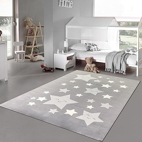 Teppich-Traum Teppich Kinderteppich flauschig weich pflegeleicht Sterne in anthrazit 160 x 230 cm