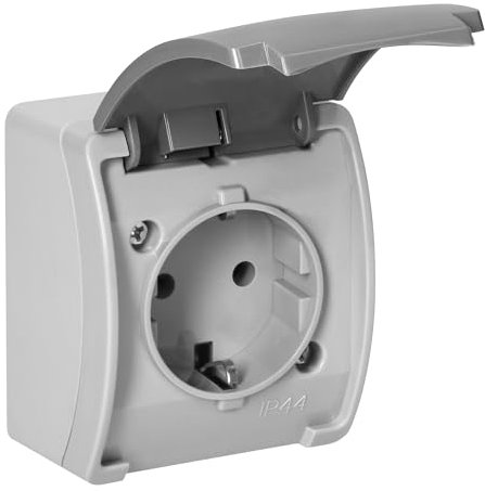 Miratic Enchufe Exterior Enchufe Superficie Resistente y Duradero Enchufe Estanco para Seguridad Adicional con Grado de Protección IP44 (Gris-grafito)