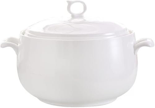 Soupière en céramique avec couvercle, soupière de service de grande capacité de 3 L avec doubles poignées for la cuisine, porcelaine, blanc pur, passe au micro-ondes et au lave-vaisselle ( Color : Sty
