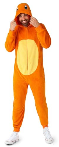 OppoSuits Adult Unisex Charmander Onesie - Pokémon One-piece Pyjamas - Loose Fit - Inklusive Taschen - Orange