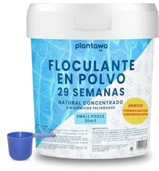 PLANTAWA Floculante Piscina en Polvo 29 Semanas. Eliminador Turbidez para Piscinas Pequeñas e Hidromasajes. Clarificante para Aguas Transparentes. Producto Natural Seguro para Toda la Familia.
