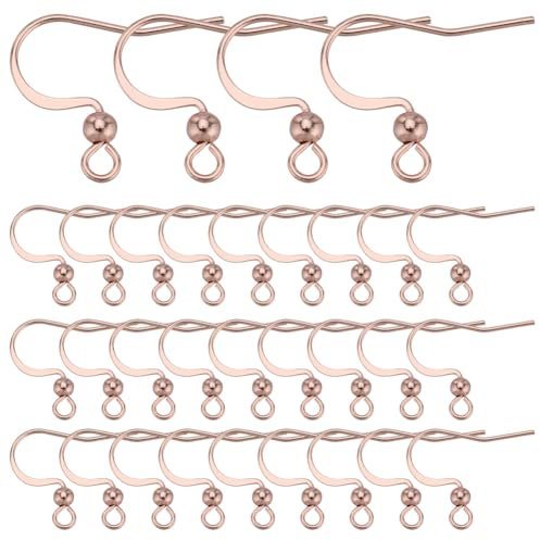 SUNNYCLUE 1 Box 100Pcs Stainless Steel Earring Hooks Rose Gold Fish Hook Ear Wires Hypoallergenic Earring Findings Bulk French Hook Earring Wires with Openable Loops for Jewelry Making DIY Supplies