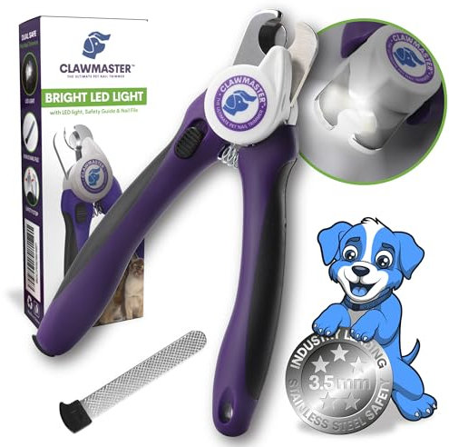 ClawMaster LED Pet Nail Clippers – Illuminated Dog & Cat Claw Trimmer with 3.5mm Stainless Steel Blade, Safety Guard & Built-in Light for Safe, Easy Grooming