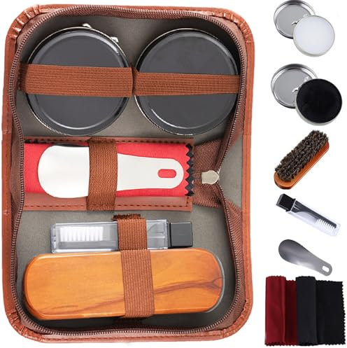 FGXY Schuhpflege-Set, 11-teiliges Schuhpflegeset Schuhputz-Reise Set mit Bürste Rosshaar Schuhcreme Holzapplikator Bürsten Schuhlöffel (7PCS)