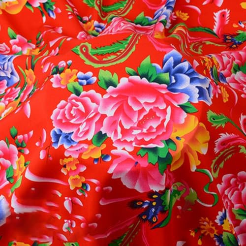 Tissu de style chinois haute densité, durable et résistant à la décoloration, adapté aux jupes et rideaux (fleur rouge B)