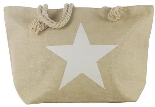 Bolsa De Playa y Piscina De Lona Con Cremallera, Forro Antiarena, Waterproof. Bolso Grande Con Bolsillo Interior y Asas De Cuerda Para Playa, Piscina, Gimnasio. Bolsos de Mujer. (Natural Claro)