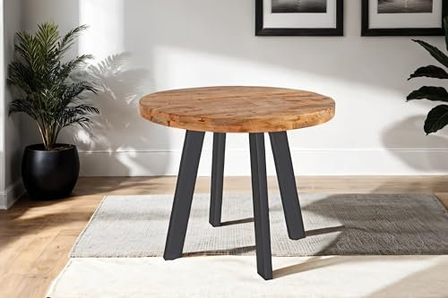 SAM Runder Esszimmertisch 120 cm Adelina, Mangoholz massiv & naturfarben, Esstisch im Used-Look, 4-Fuß-Gestell aus Metall schwarz