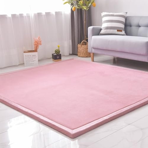 SETHEPACE Krabbelmatten fürs Kind, Weiche und Verdickte Krabbeldecke für Babys, Korallen-Samtteppich für Kinderzimmer, Sichere und rutschfeste Bodenmatten für Kinder (Rose, 200 * 200)