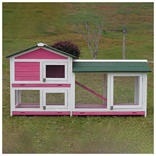 WYRMB Hühnerstall, Hühnerstall, großer Hasenstall aus Holz für den Außenbereich, mit Lüftungstür, abnehmbarem Tablett und Rampe (Rosa, 180 x 54 x 94 cm)
