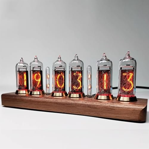 Nixie-Röhrenuhr, 10 Helligkeitsstufen IN-14 Nixie-Digitalröhrenuhr mit Weckereinstellung für Liebhaber, Freund, Geburtstag, Einheitsgröße (Farbe: Braun, Größe: Einheitsgröße)